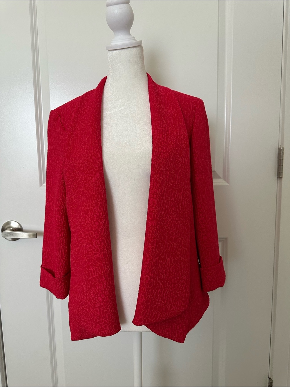 Vintage Alberto Makali  Red Open Front Textured Blazer M